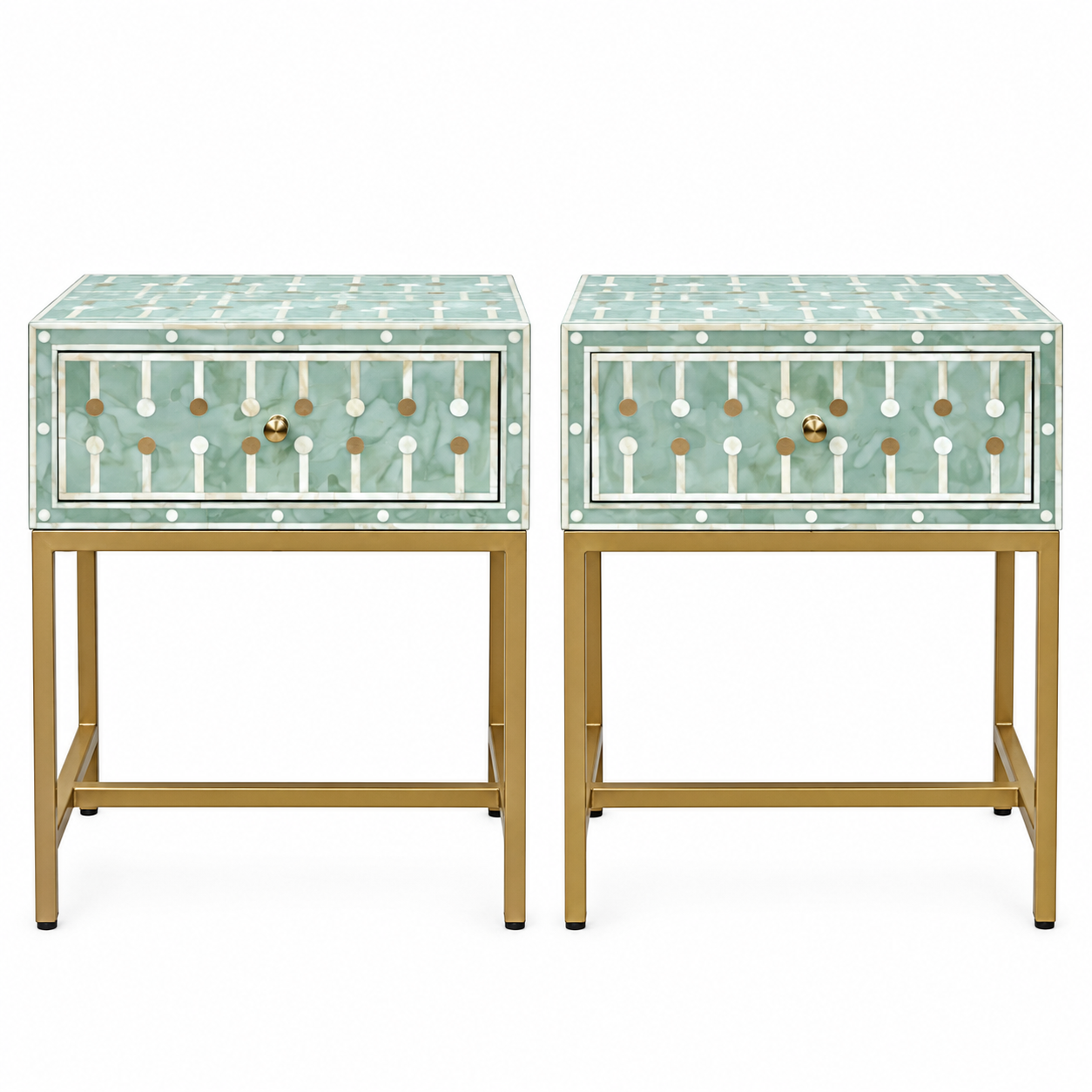Bone & Brass Inlay Bedside : Mint