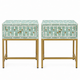 Bone & Brass Inlay Bedside : Mint
