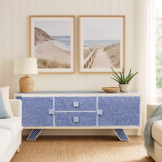 Bone Inlay TV Sideboard : Scallop : Blue