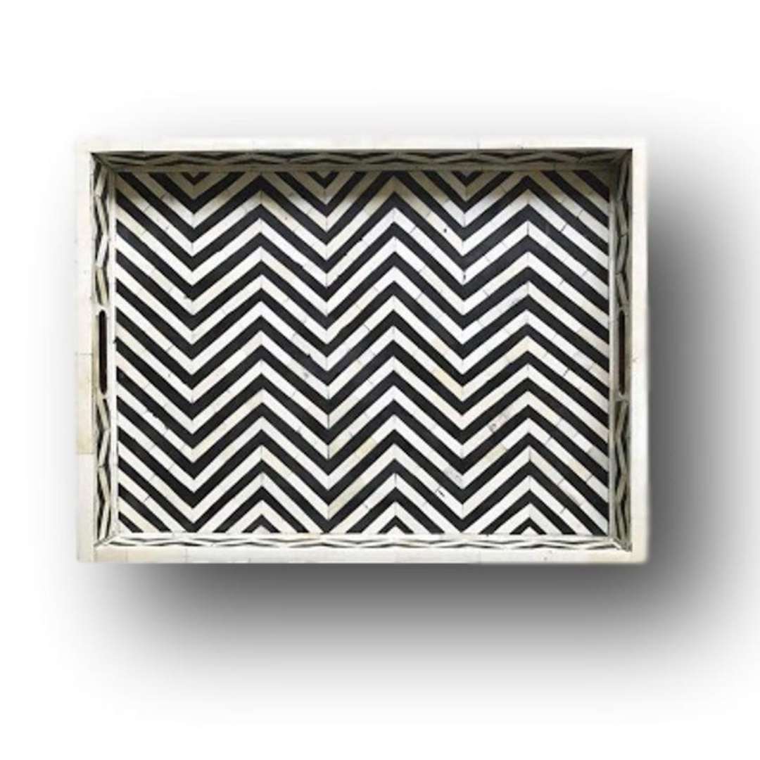 Bone Inlay Rectangular Tray : Zig Zag: Black