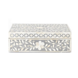Bone Inlay Large Box : Floral : Grey