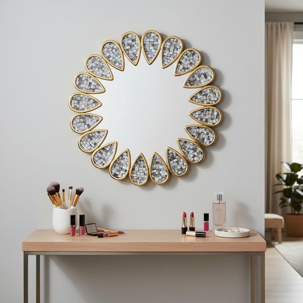 Mother of Pearl Inlay Petal Mirror : Grey