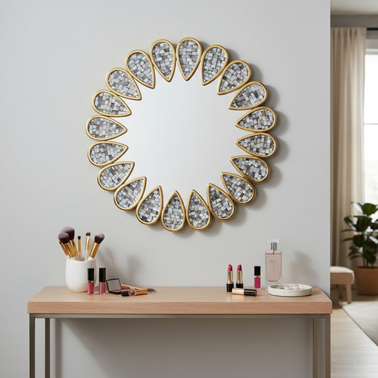 Mother of Pearl Inlay Petal Mirror : Grey