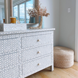 Bone Inlay 6 Drawer Chest : Starburst : Light Grey