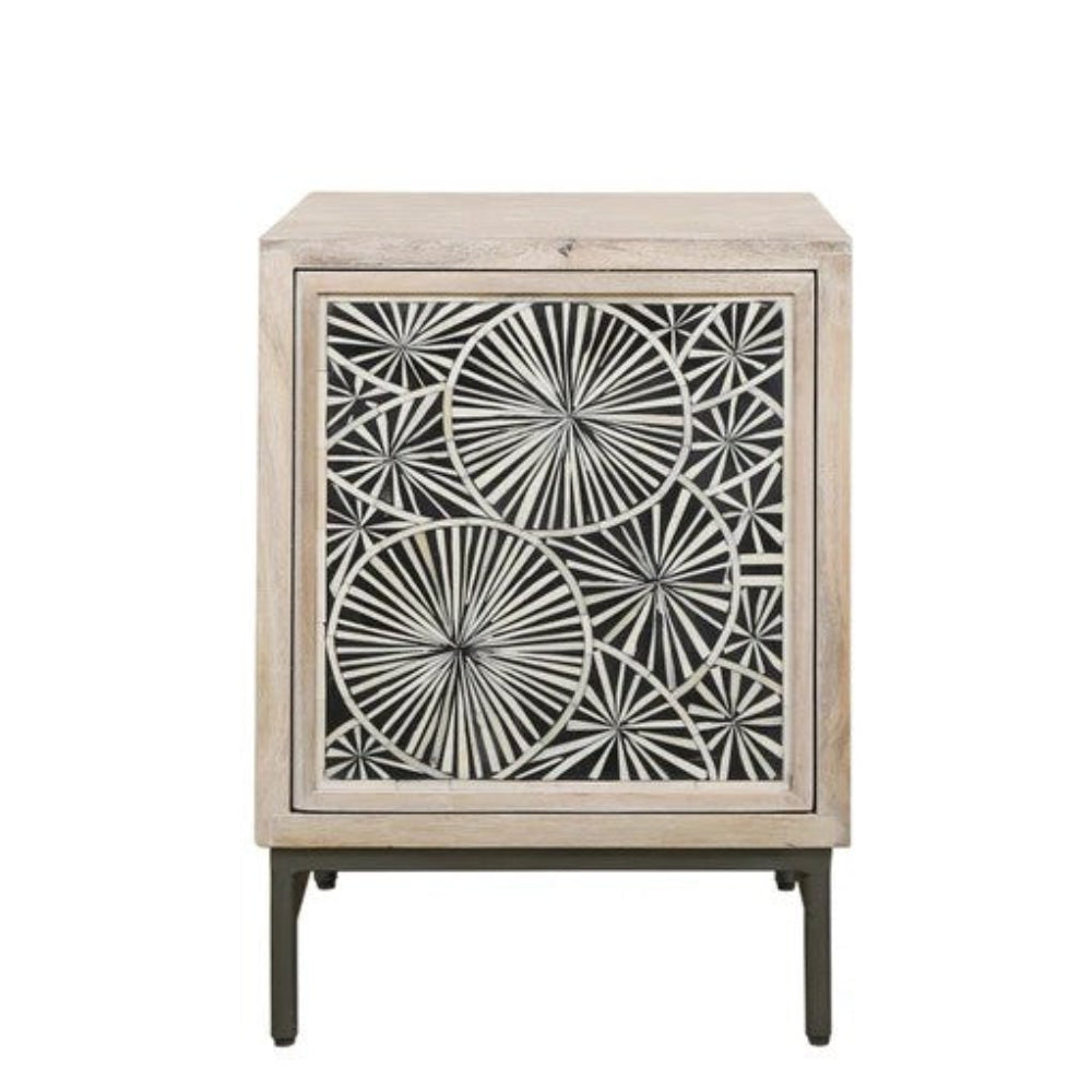 Bedside Cabinet with Bone Inlay Insert : Pond Lily : Whitewash