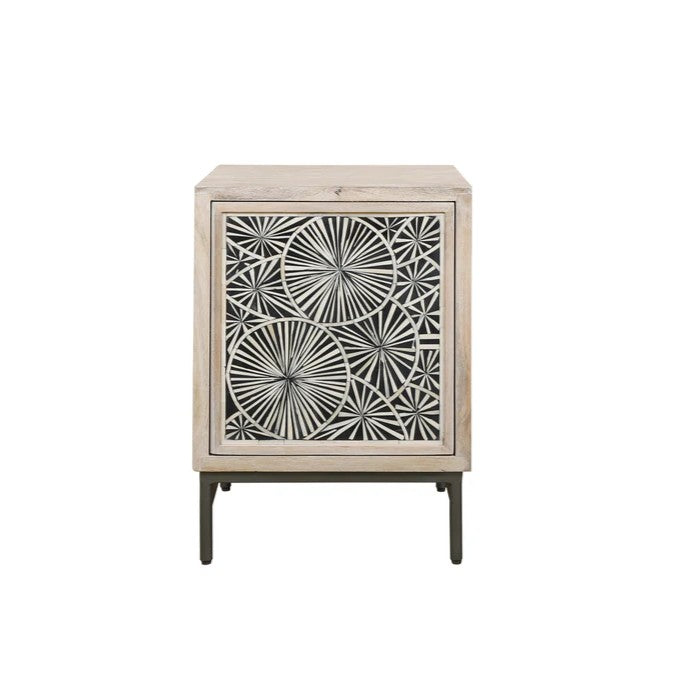 Bedside Cabinet with Bone Inlay Insert : Pond Lily : Whitewash