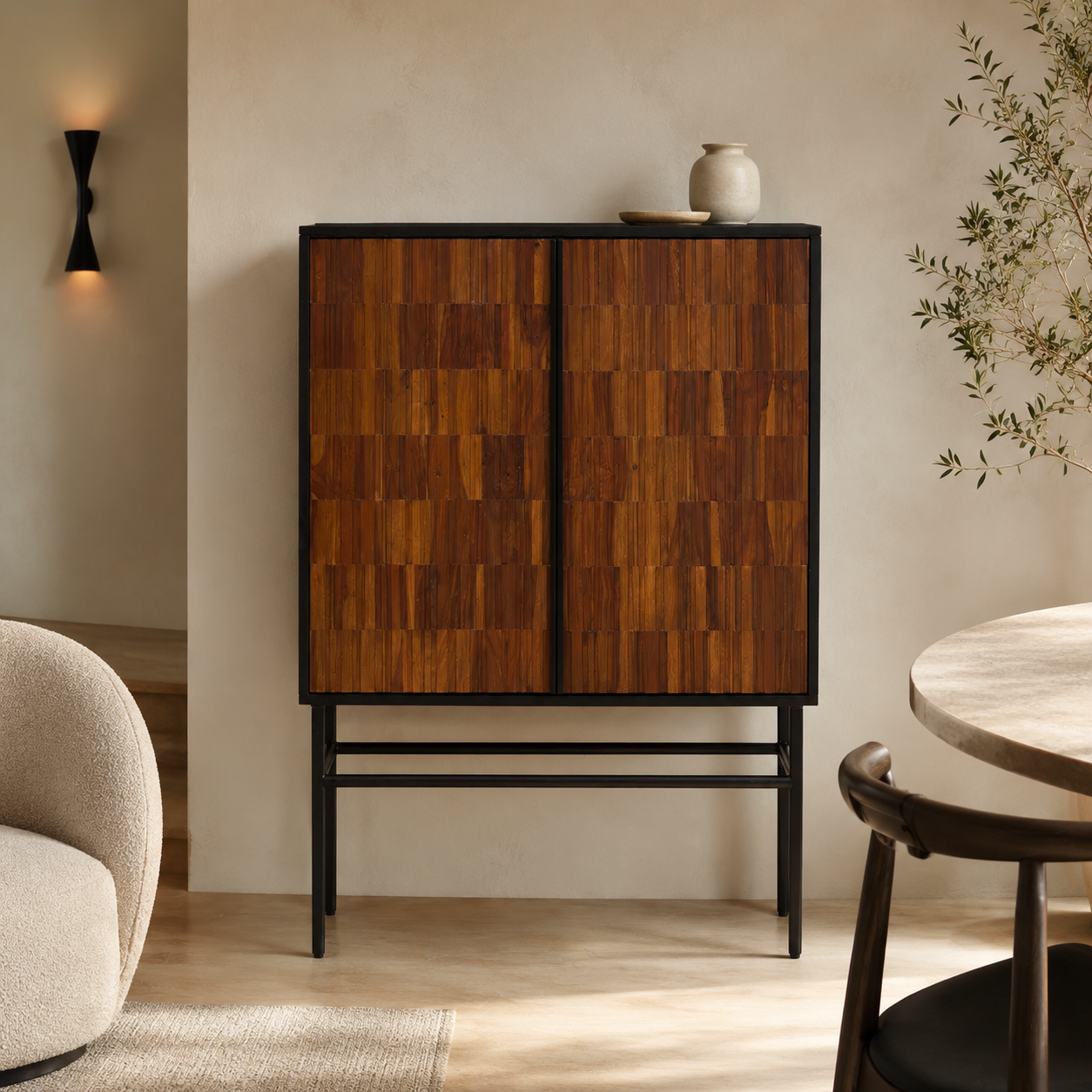 Timber Mosaic Drinks Cabinet : Ember