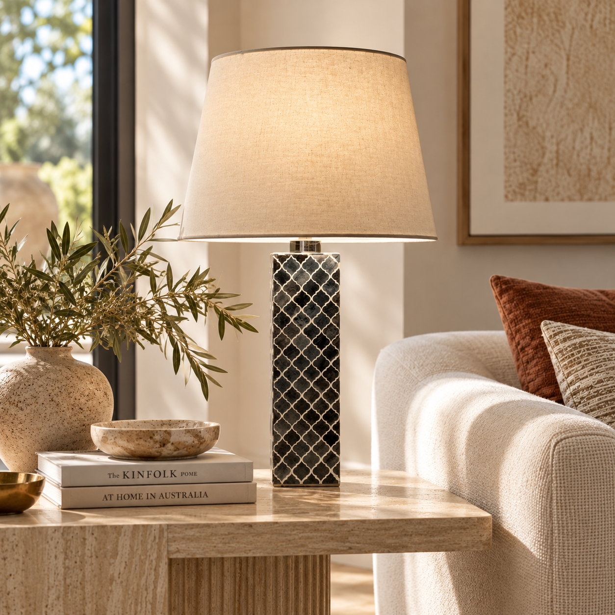 Bone Inlay Table Lamp : Moroccan : Grey