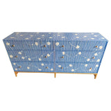 Bone Inlay 6 Drawer Sideboard : Striped Floral : Blue