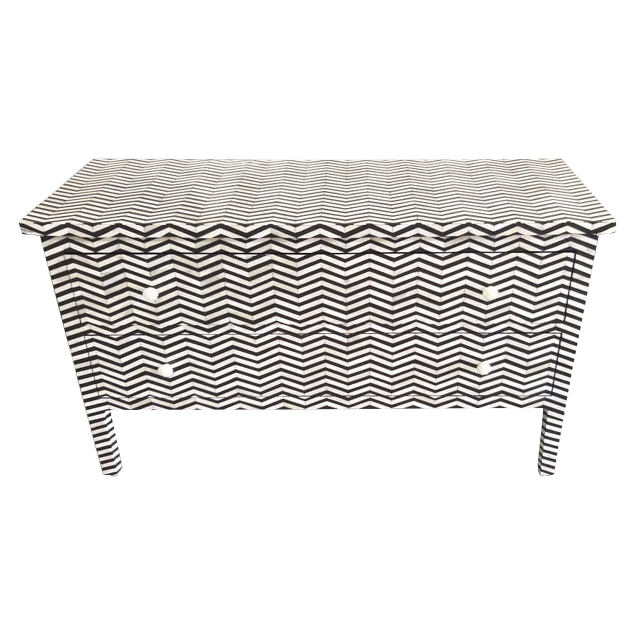 Bone Inlay 2 Drawer Chest : Zig Zag : Black