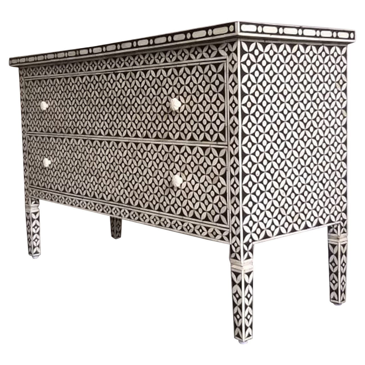 Bone Inlay 2 Drawer Chest : Starburst : Black