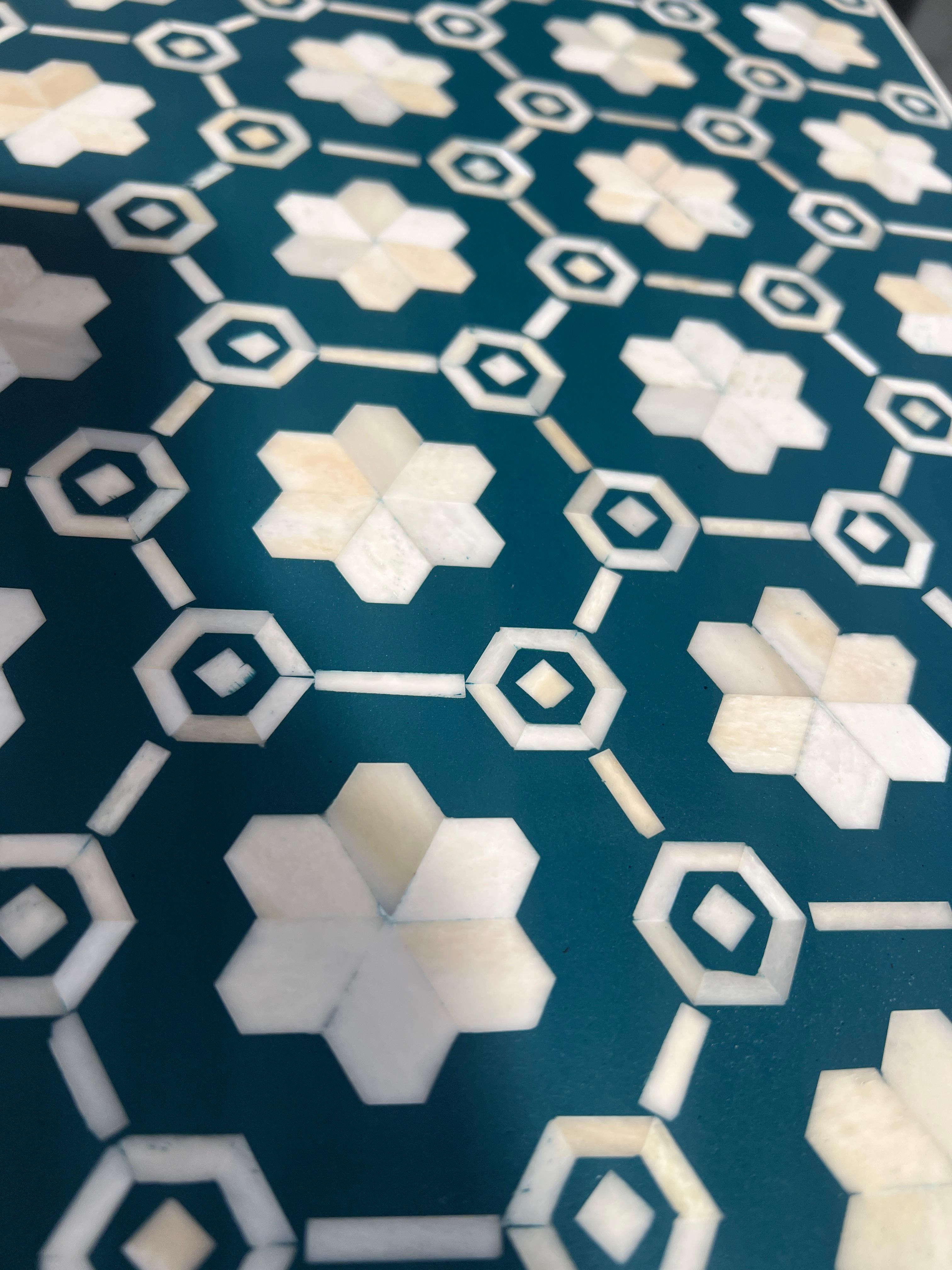 Bone Inlay Bedside Cabinet : Hexaflora : Dark Teal