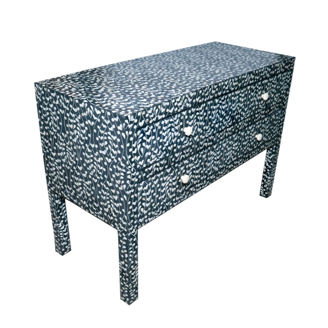 Bone Inlay 2 Drawer Chest : Hearts : Black