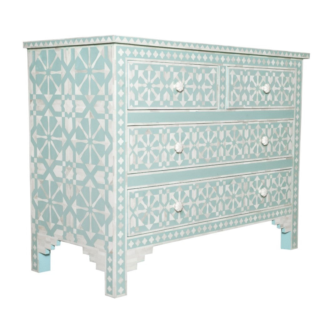 Bone Inlay 4 Drawer Chest : Zelliges : Turquoise