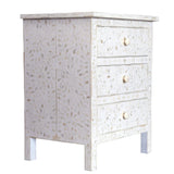 Bone Inlay 3 Drawer Bedside : Floral : White