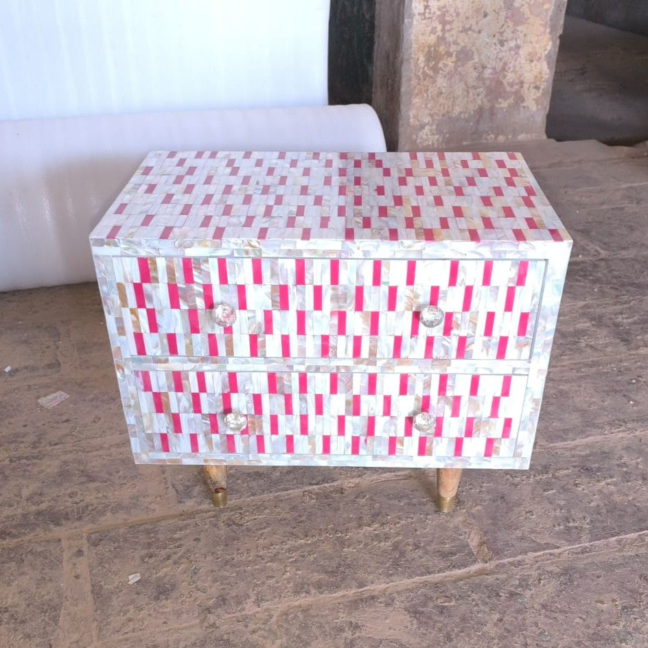 Mother of Pearl Inlay 2 Drawer Bedside : Morse : Fuchsia