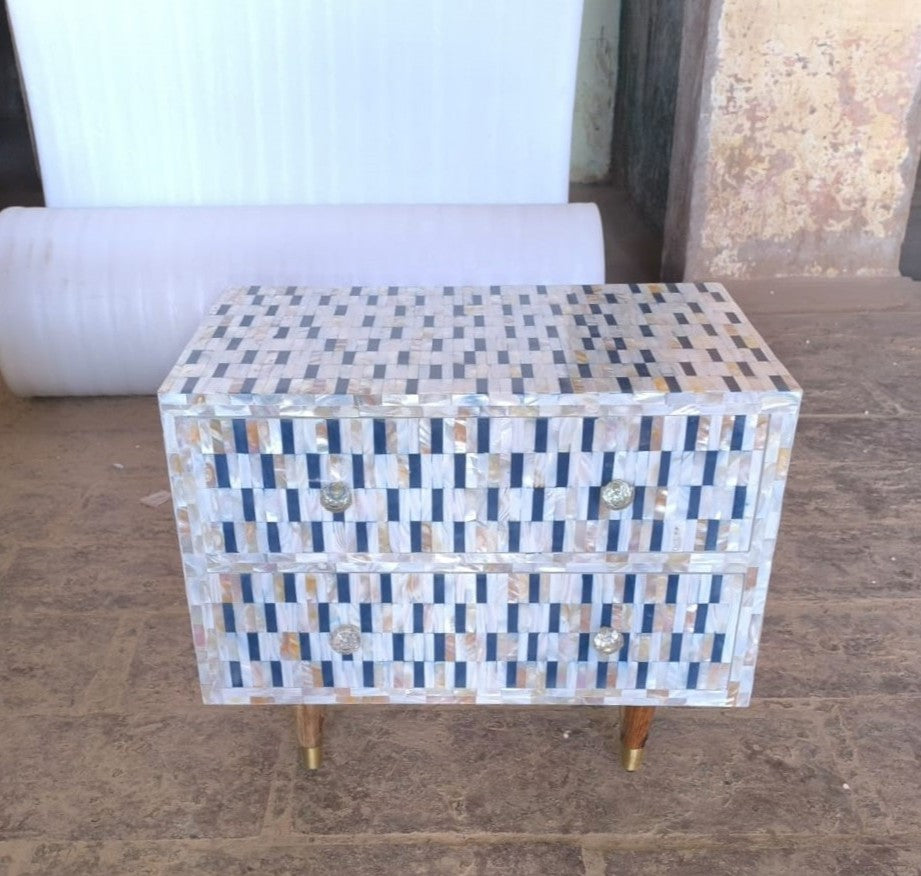 Mother of Pearl Inlay 2 Drawer Bedside : Morse : Indigo