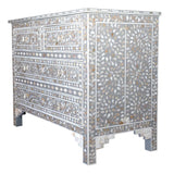 Mother of Pearl Inlay 4 Drawer Chest : Floral : Grey