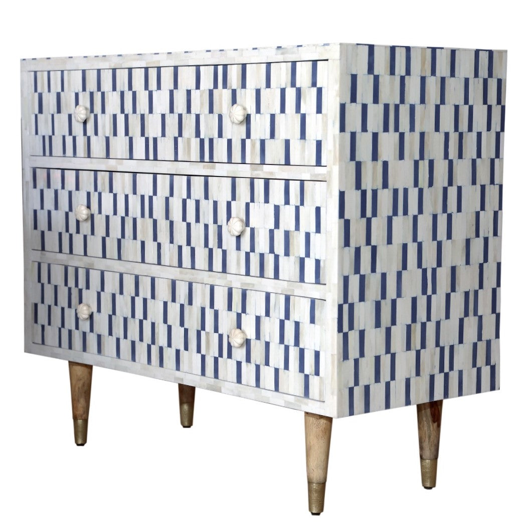 Bone Inlay 3 Drawer Chest : Morse : Indigo