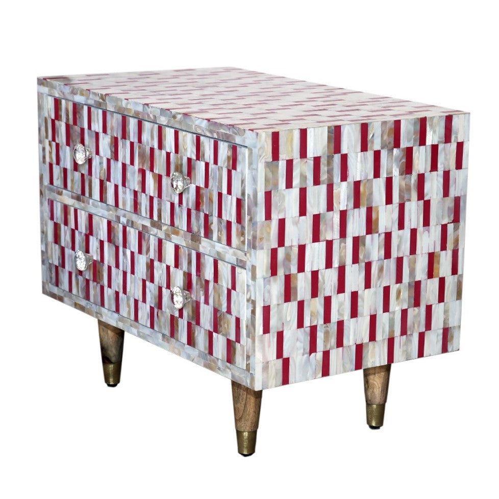 Mother of Pearl Inlay 2 Drawer Bedside : Morse : Fuchsia