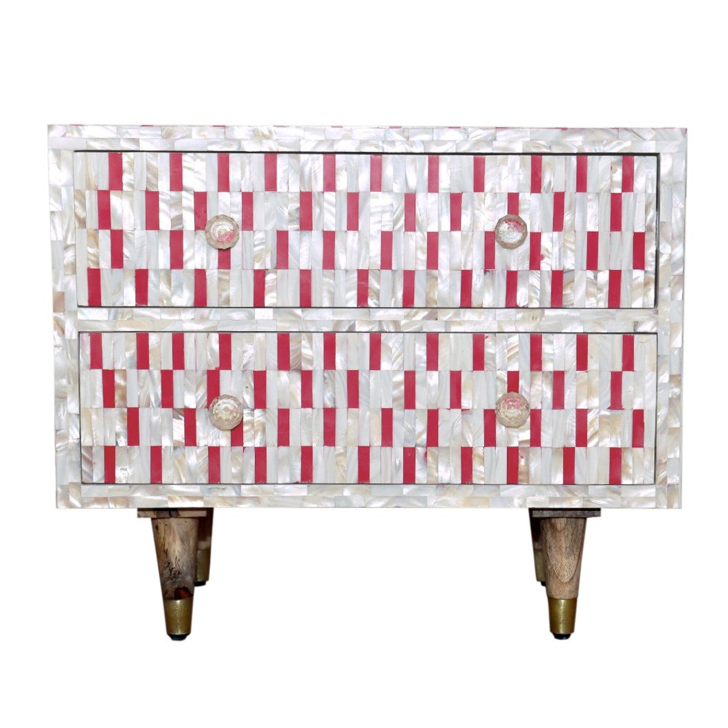 Mother of Pearl Inlay 2 Drawer Bedside : Morse : Fuchsia