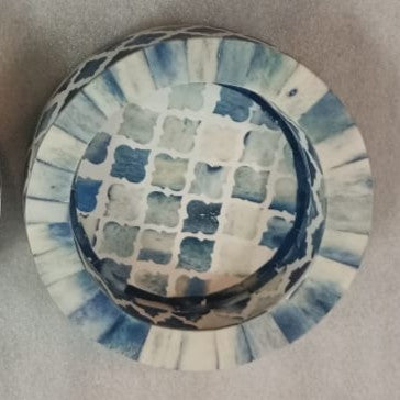Dyed Bone Inlay Round Tray : Moroccan : Blue