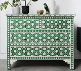 Bone Inlay 4 Drawer Chest : Hexafloral : Green
