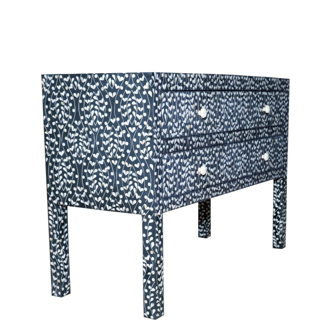 Bone Inlay 2 Drawer Heart Chest : Black