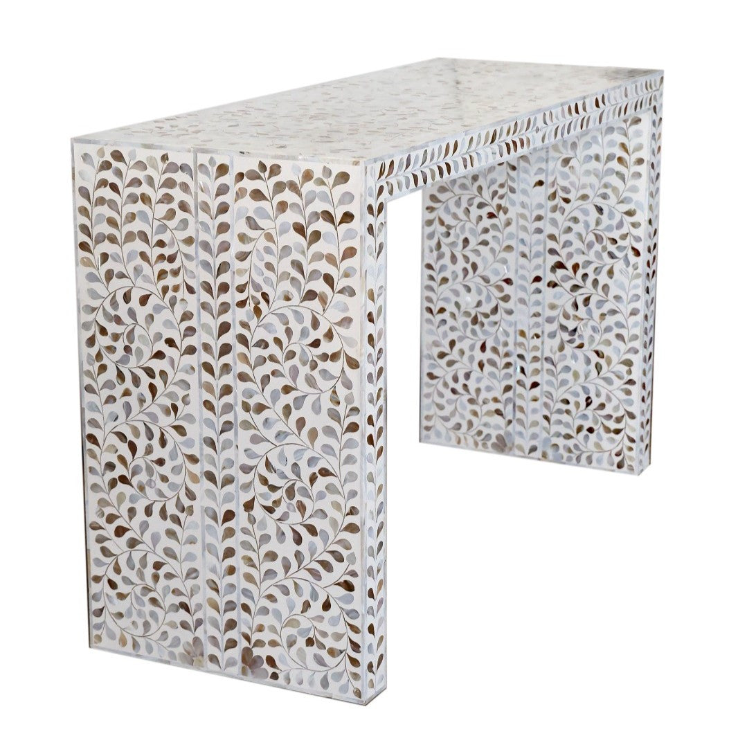 Bone Inlay Waterfall Console : Floral : White