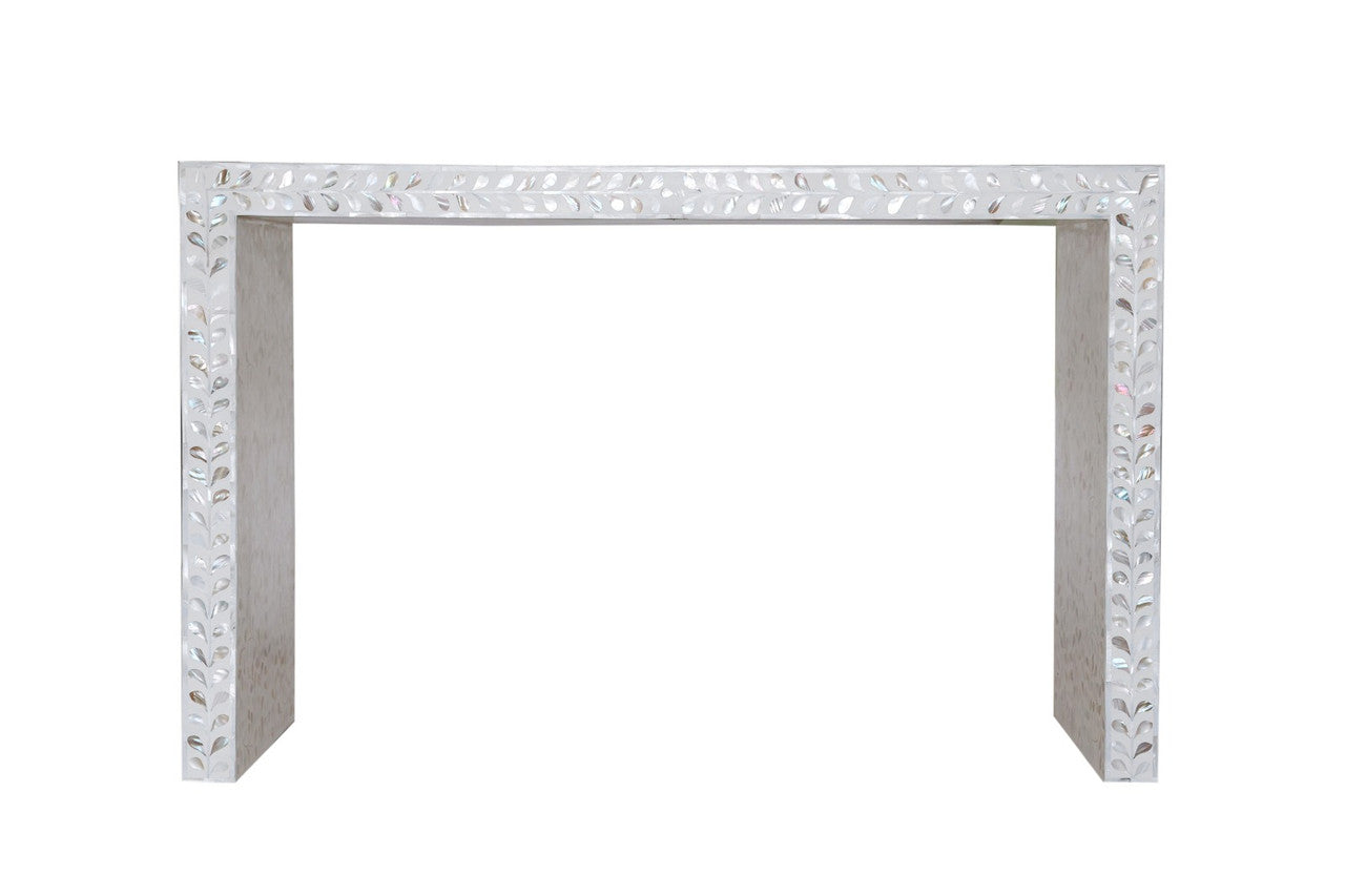 Bone Inlay Waterfall Console : Floral : White