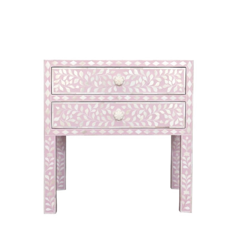 Bone Inlay 2 Drawer Bedside : Floral : Blush