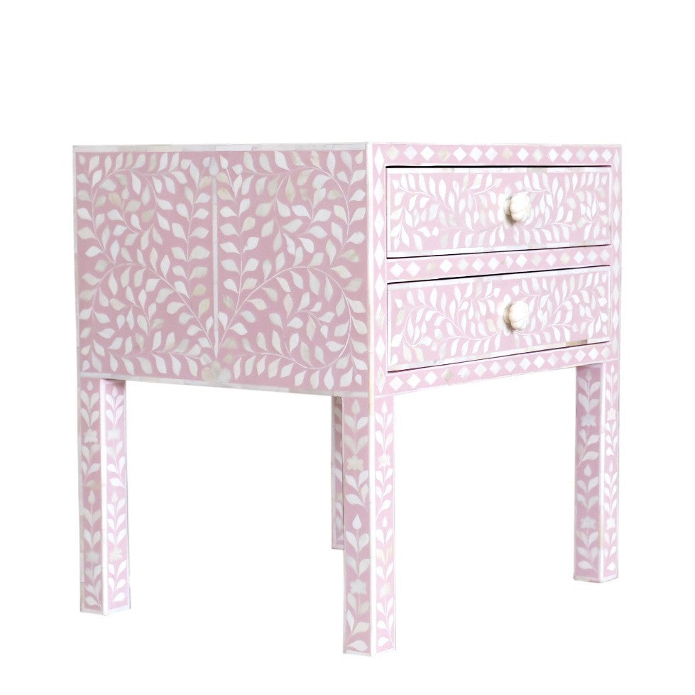 Bone Inlay 2 Drawer Bedside : Floral : Blush