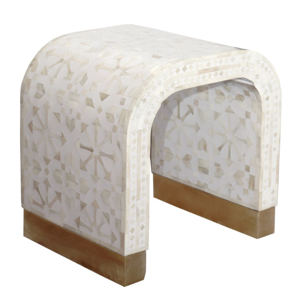Bone Inlay Waterfall Side Table : Zelliges : White
