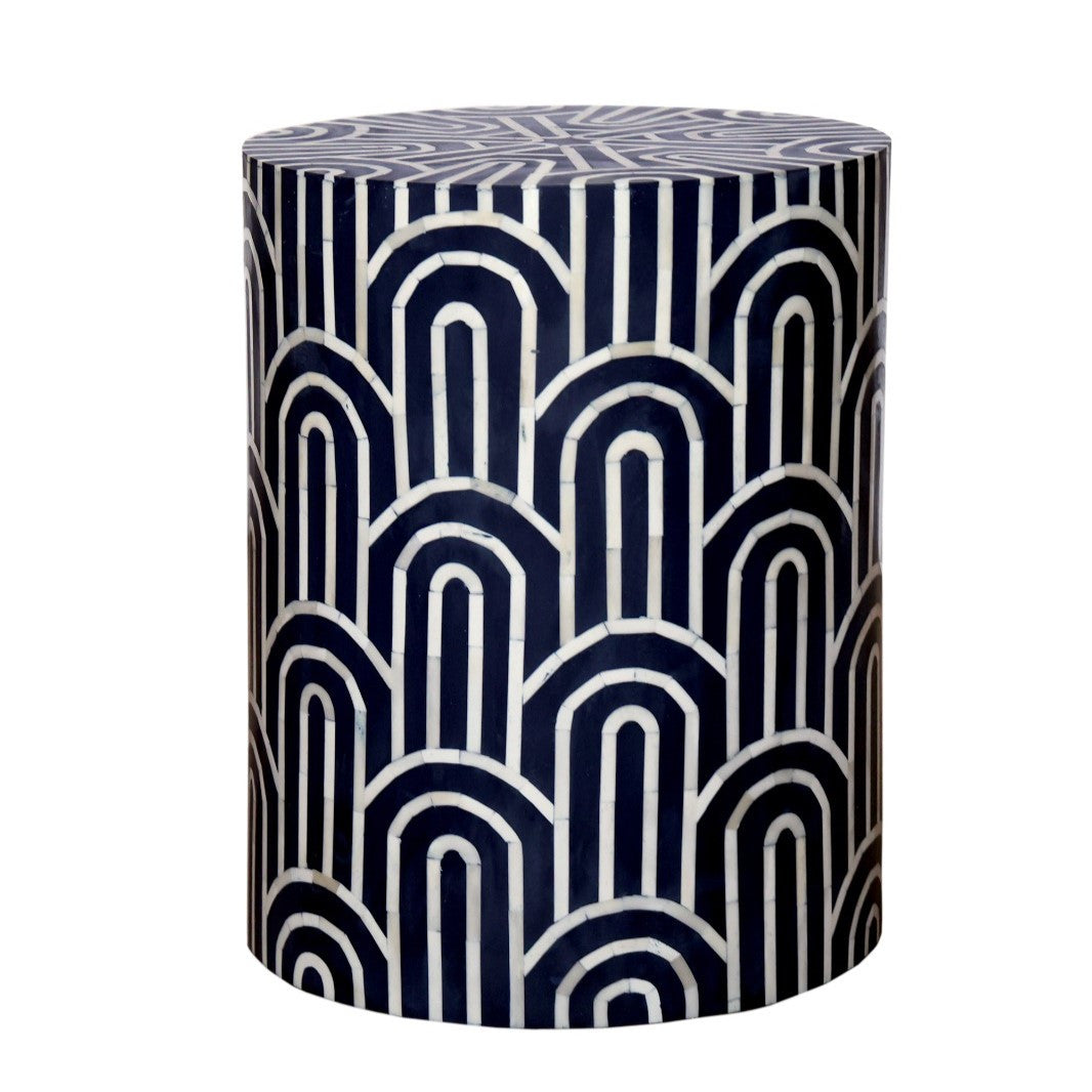 Bone Inlay Side Table : Arches : Navy Blue