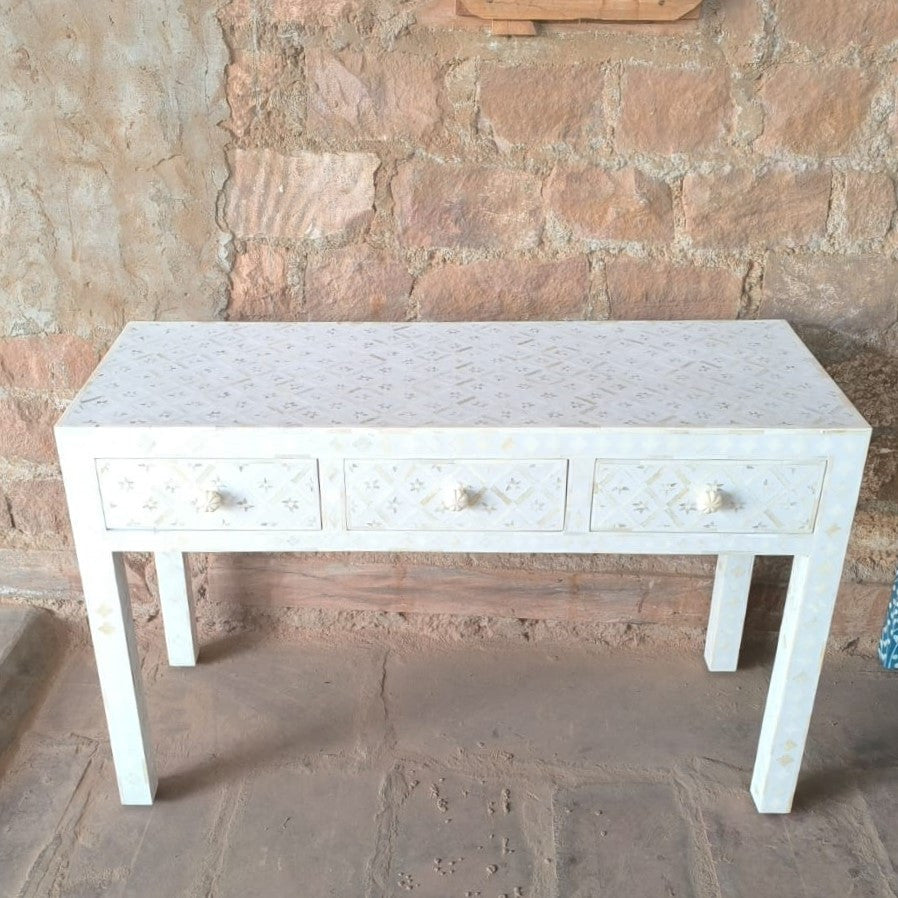 Bone Inlay Console : Ogee : White