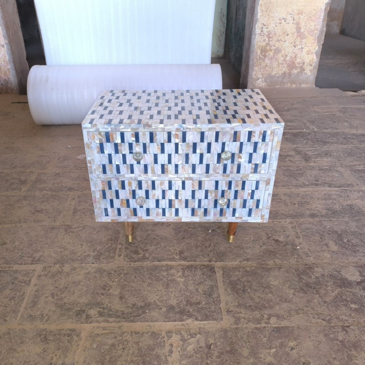 Mother of Pearl Inlay 2 Drawer Bedside : Morse : Indigo
