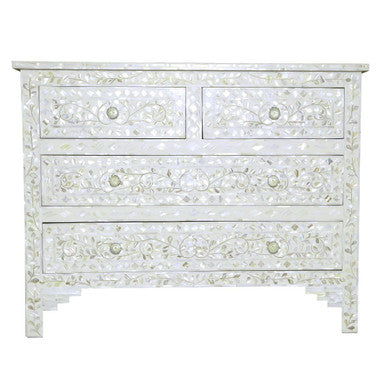 Mother of Pearl Inlay 4 Drawer Chest : Floral : White