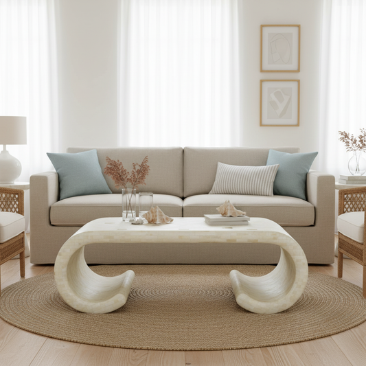 Bone Inlay Coffee Table : Brickwork with Brass Accent : White