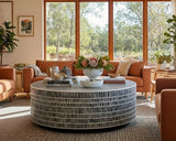 Bone Inlay Round Coffee Table (with castors) : Staccato : Black