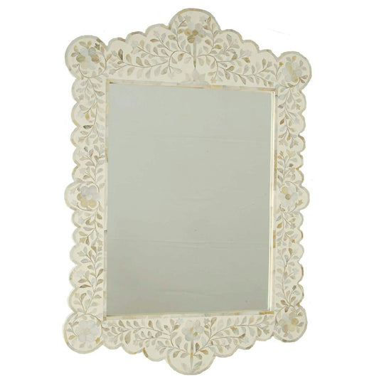 Mother of Pearl Inlay Scalloped Mirror : White