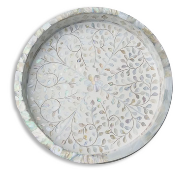 Mother of Pearl Round Tray : Floral : White