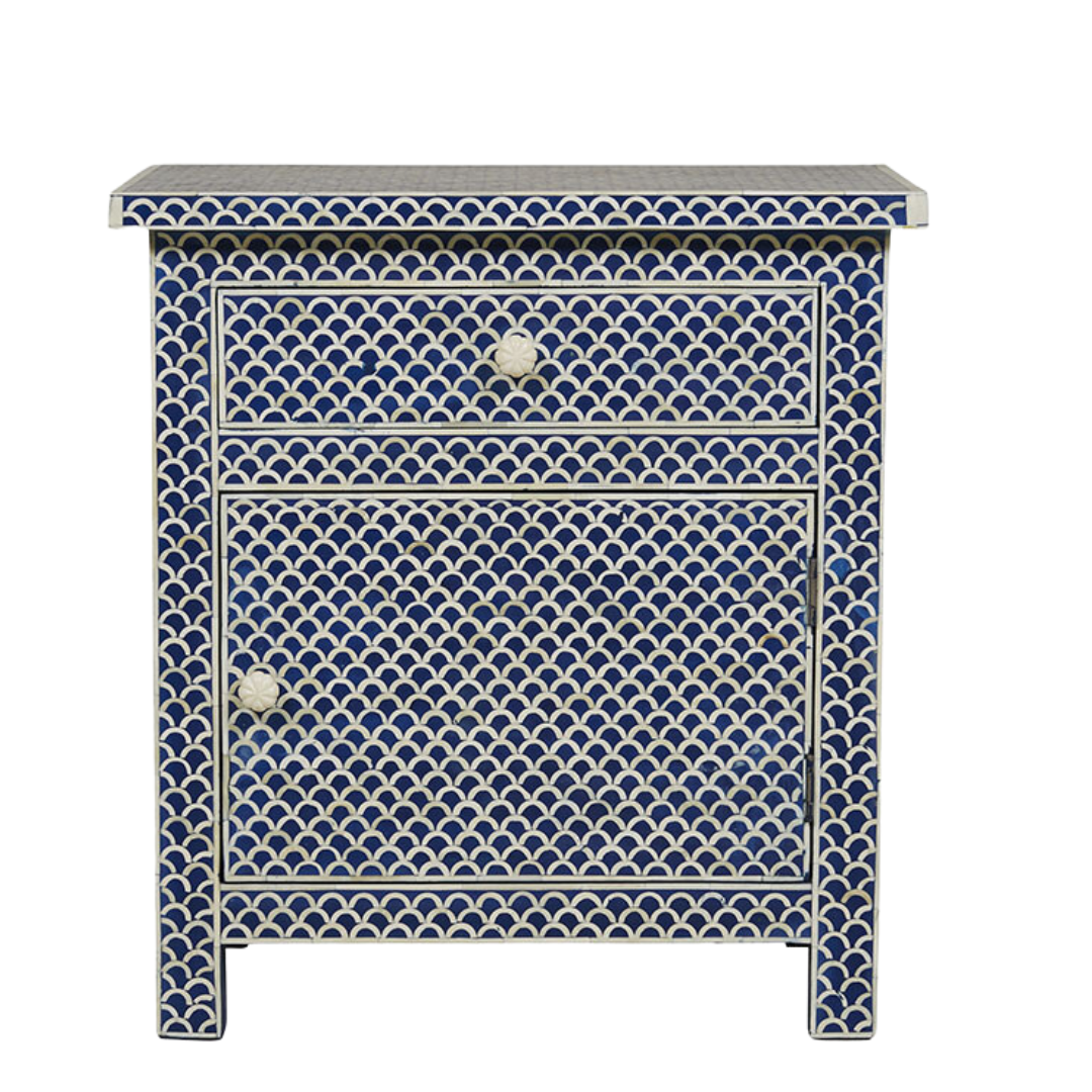 Bone Inlay Large Bedside Cabinet : Scallop : Navy