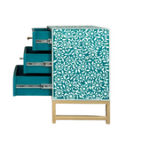 Bone Inlay  3 Drawer Bedside Chest : Marguerite : Teal