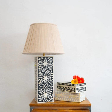 Bone Inlay Lamp Base : Floral : Grey