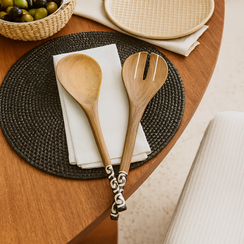 Wood & Bone Salad Spoon Set
