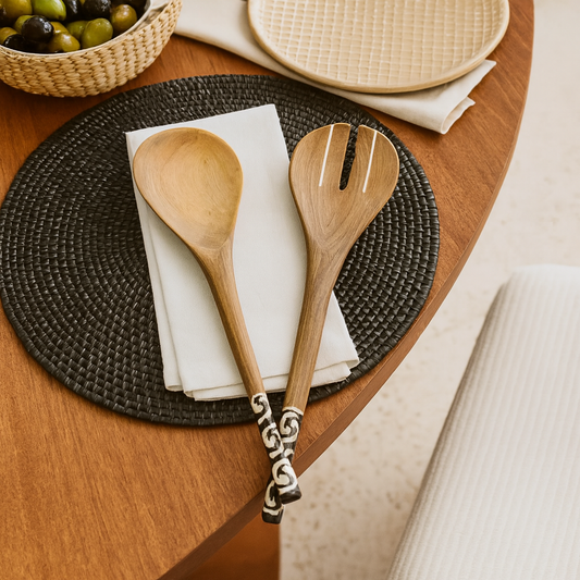 Wood & Bone Salad Spoon Set