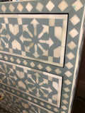 Bone Inlay  3 Drawer Bedside Chest : Zelliges : Blue Grey (Imperfect)