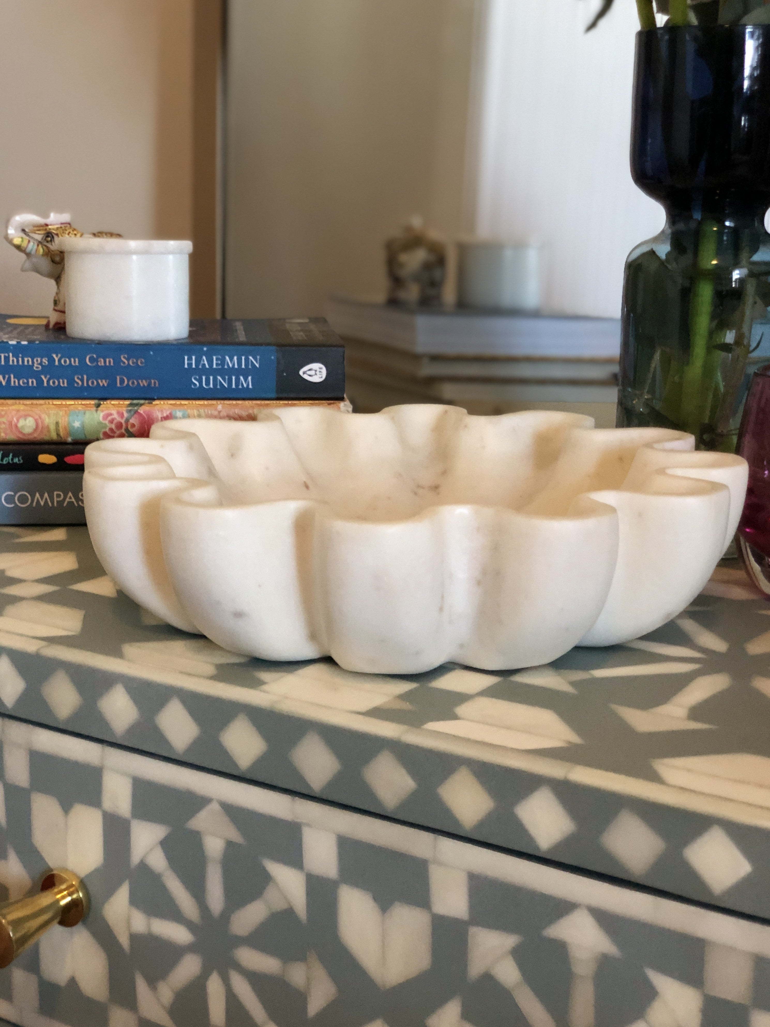 Marble Bowl : Fluted : White