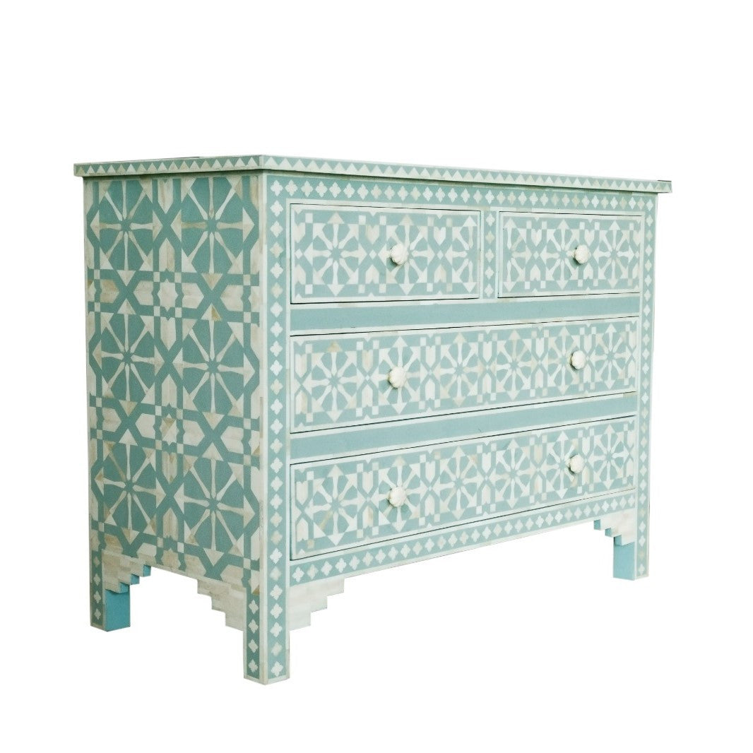 Bone Inlay 4 Drawer Chest : Zelliges : Turquoise