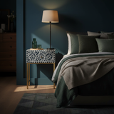 Bone Inlay 1 Drawer Bedside (with Metal Legs) : Liana : Navy Blue